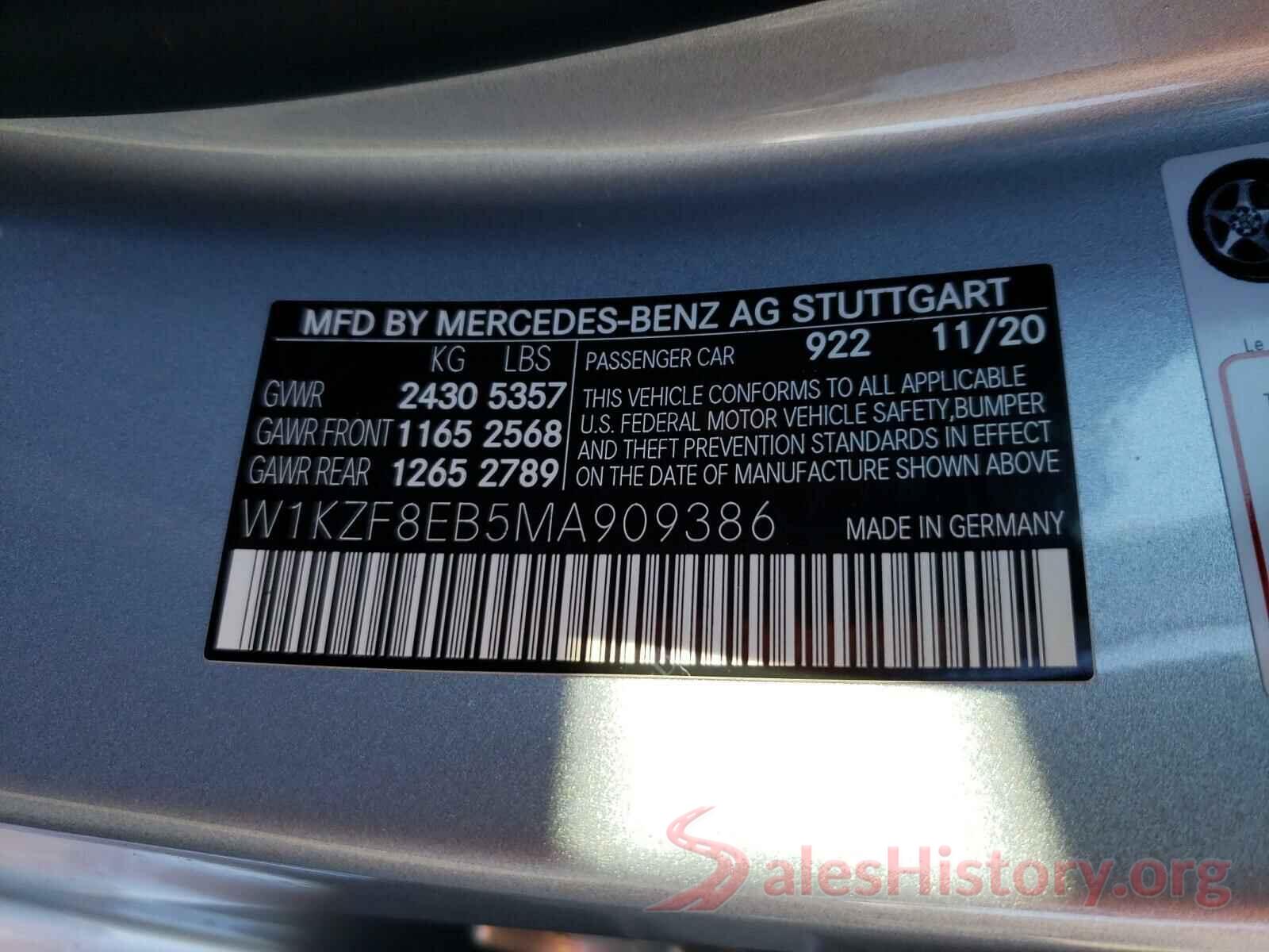 W1KZF8EB5MA909386 2021 MERCEDES-BENZ E CLASS