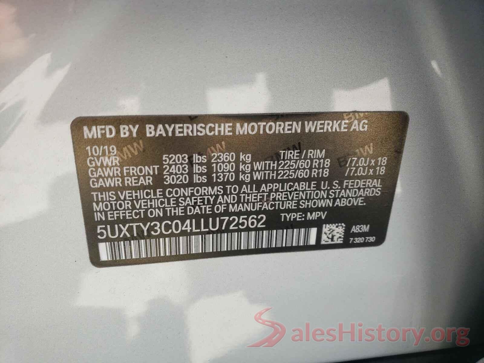 5UXTY3C04LLU72562 2020 BMW X3