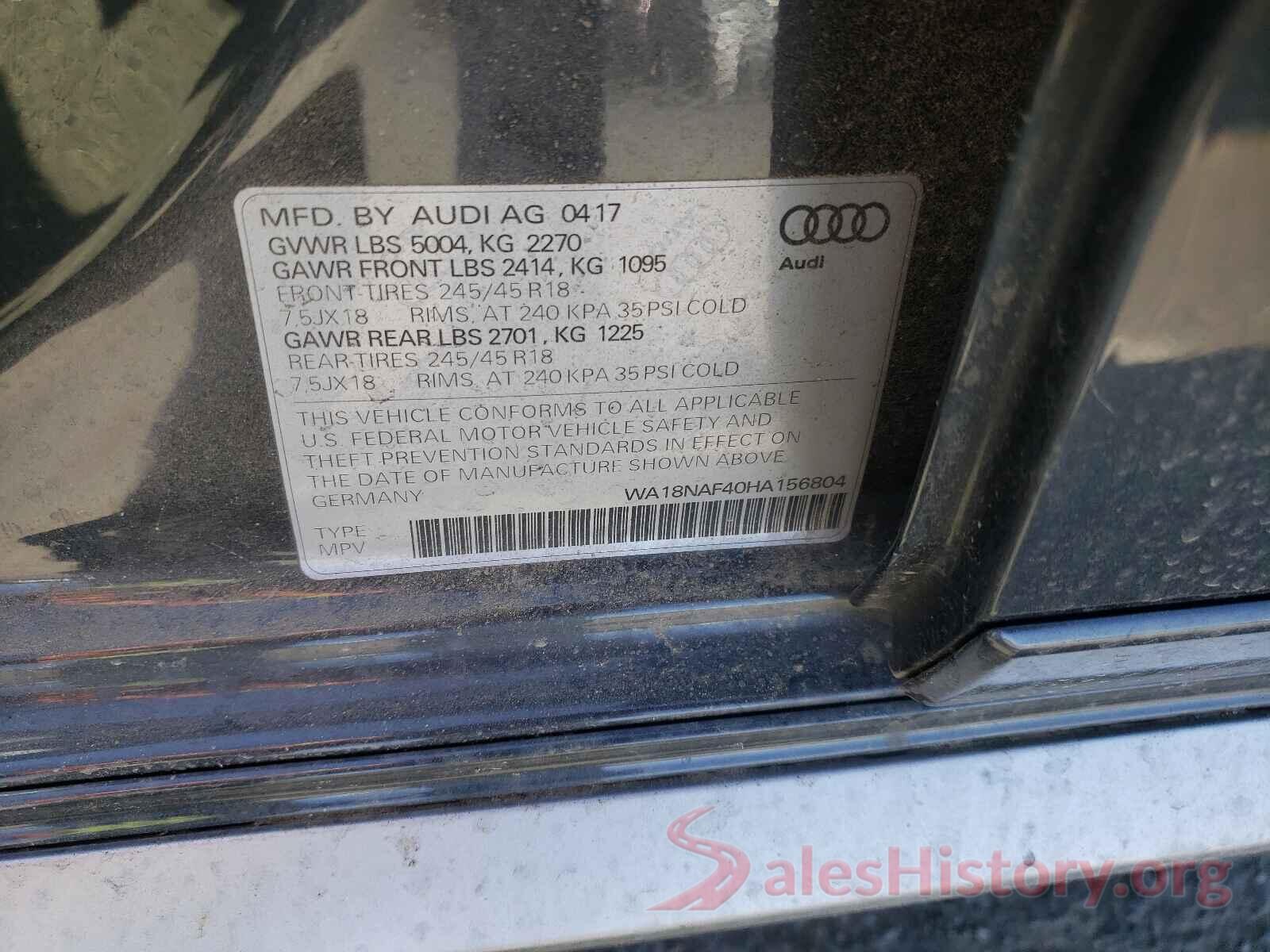 WA18NAF40HA156804 2017 AUDI A4