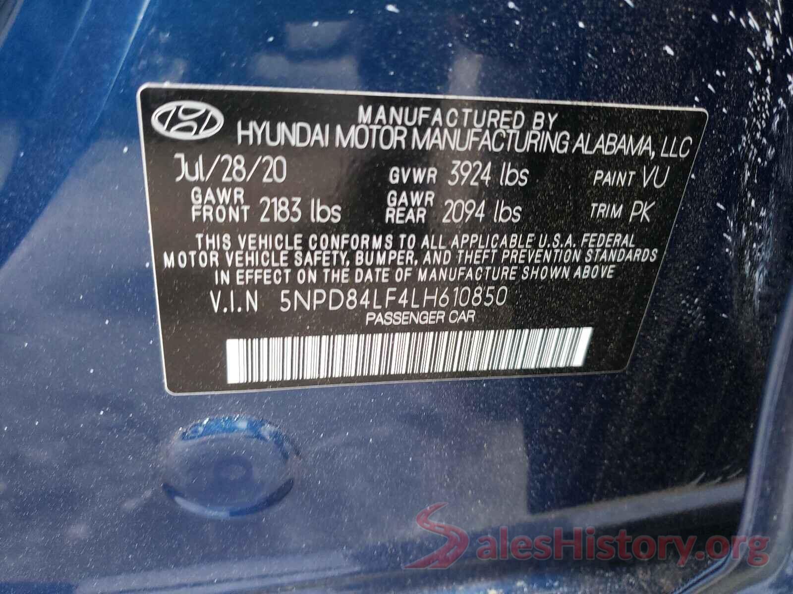 5NPD84LF4LH610850 2020 HYUNDAI ELANTRA