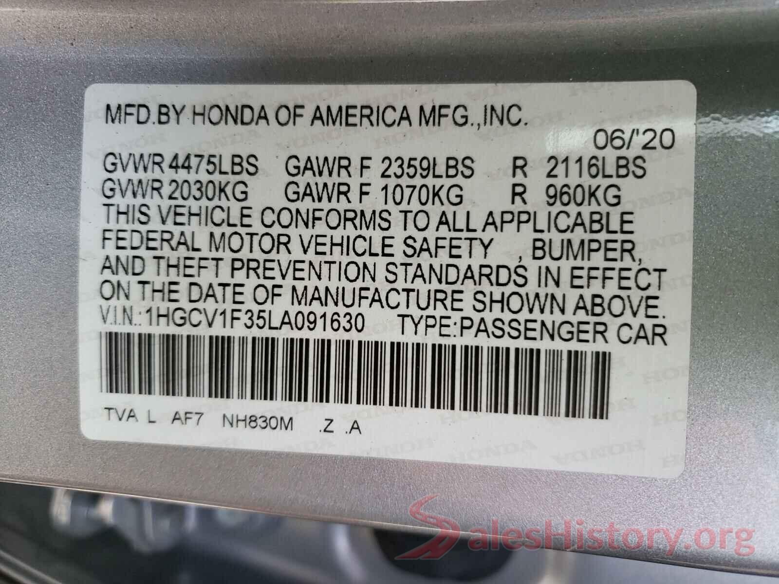 1HGCV1F35LA091630 2020 HONDA ACCORD