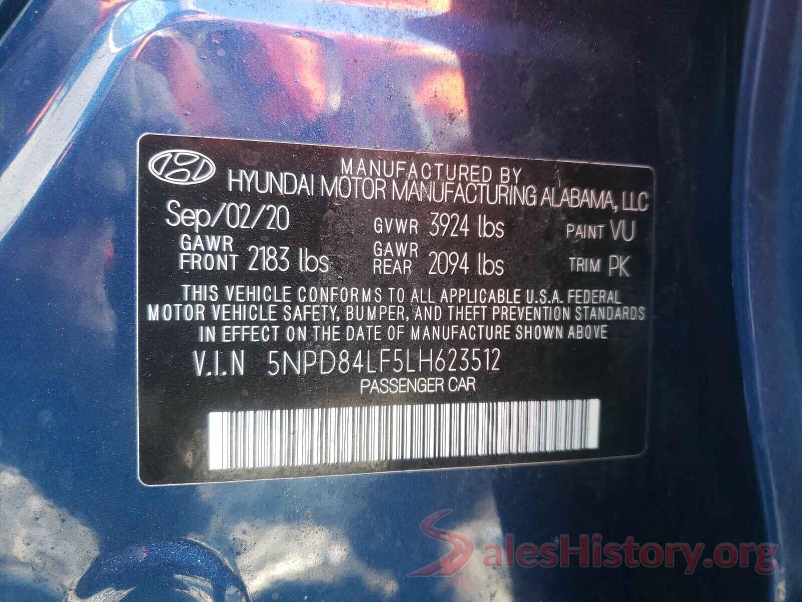 5NPD84LF5LH623512 2020 HYUNDAI ELANTRA