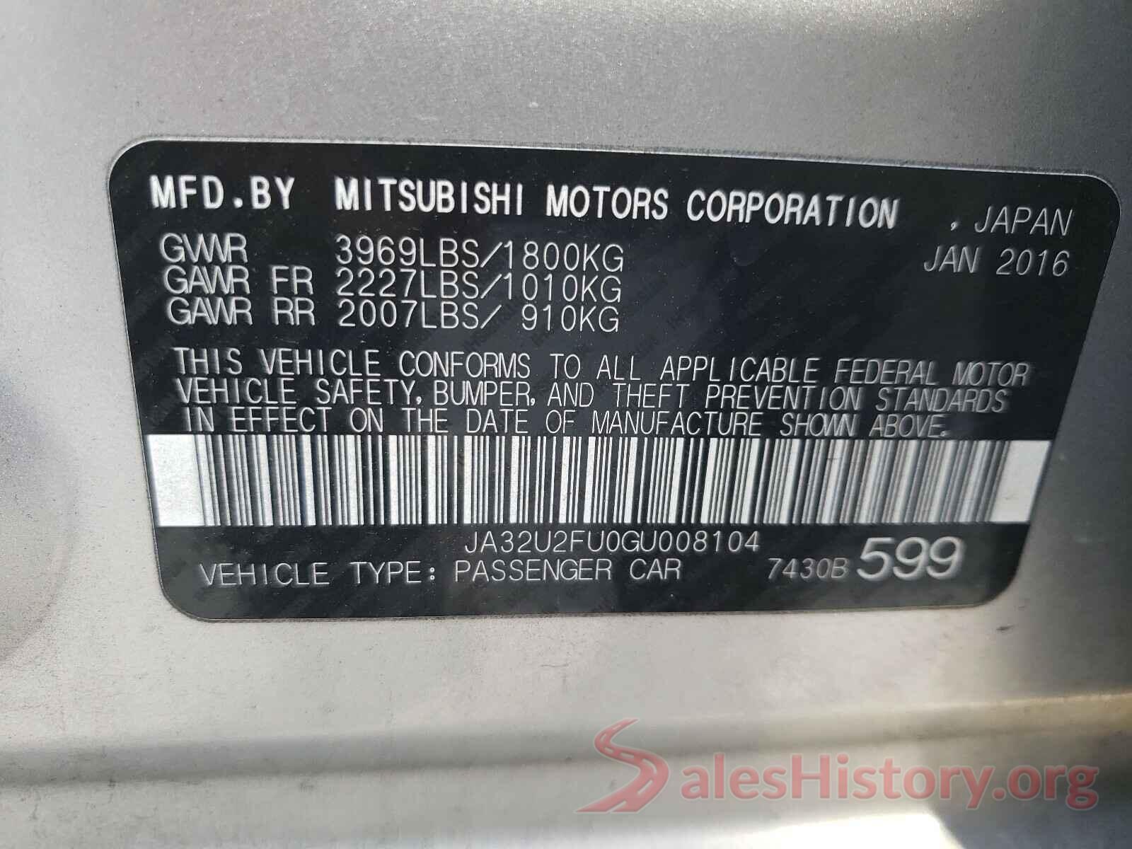 JA32U2FU0GU008104 2016 MITSUBISHI LANCER