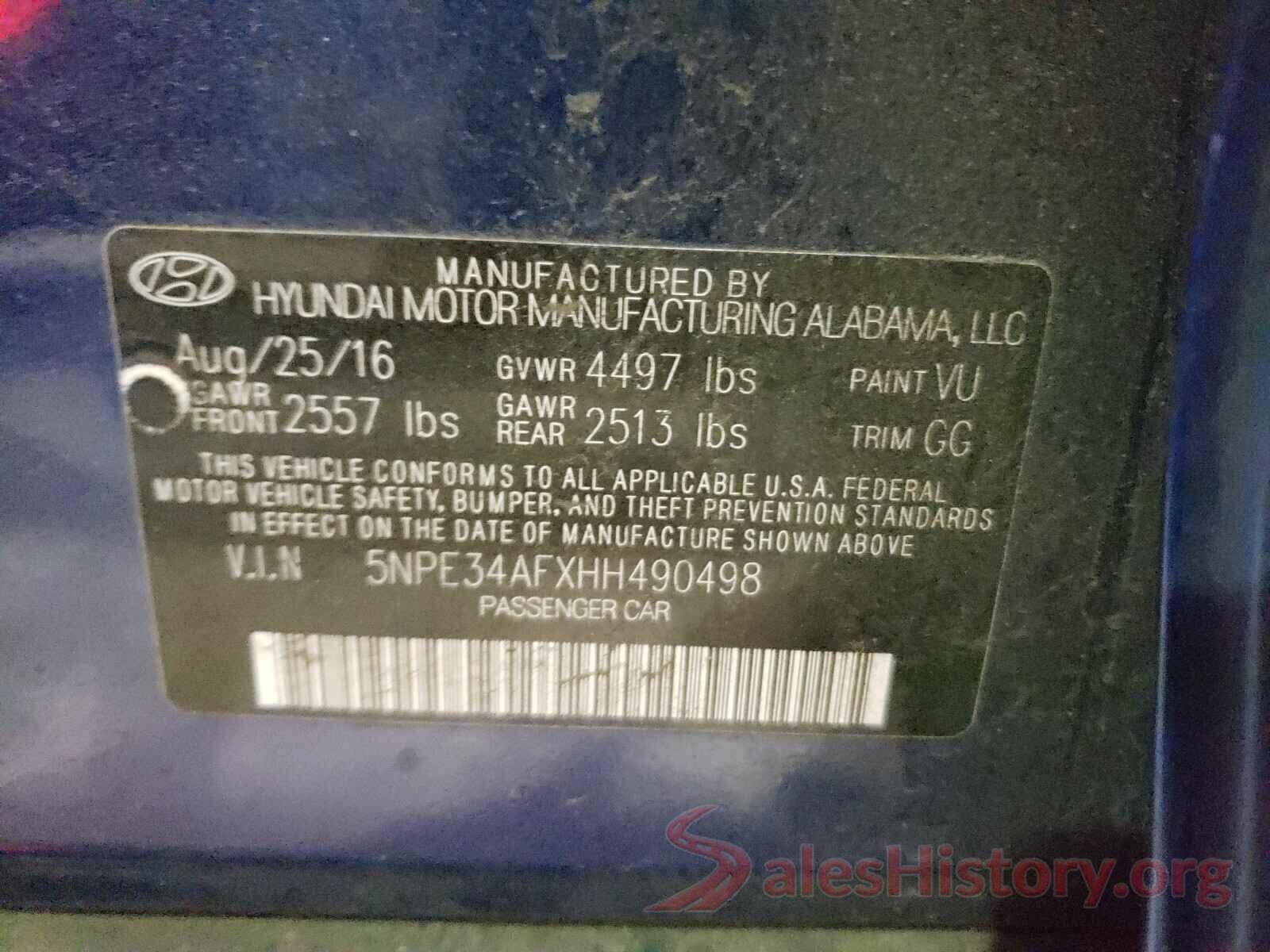 5NPE34AFXHH490498 2017 HYUNDAI SONATA