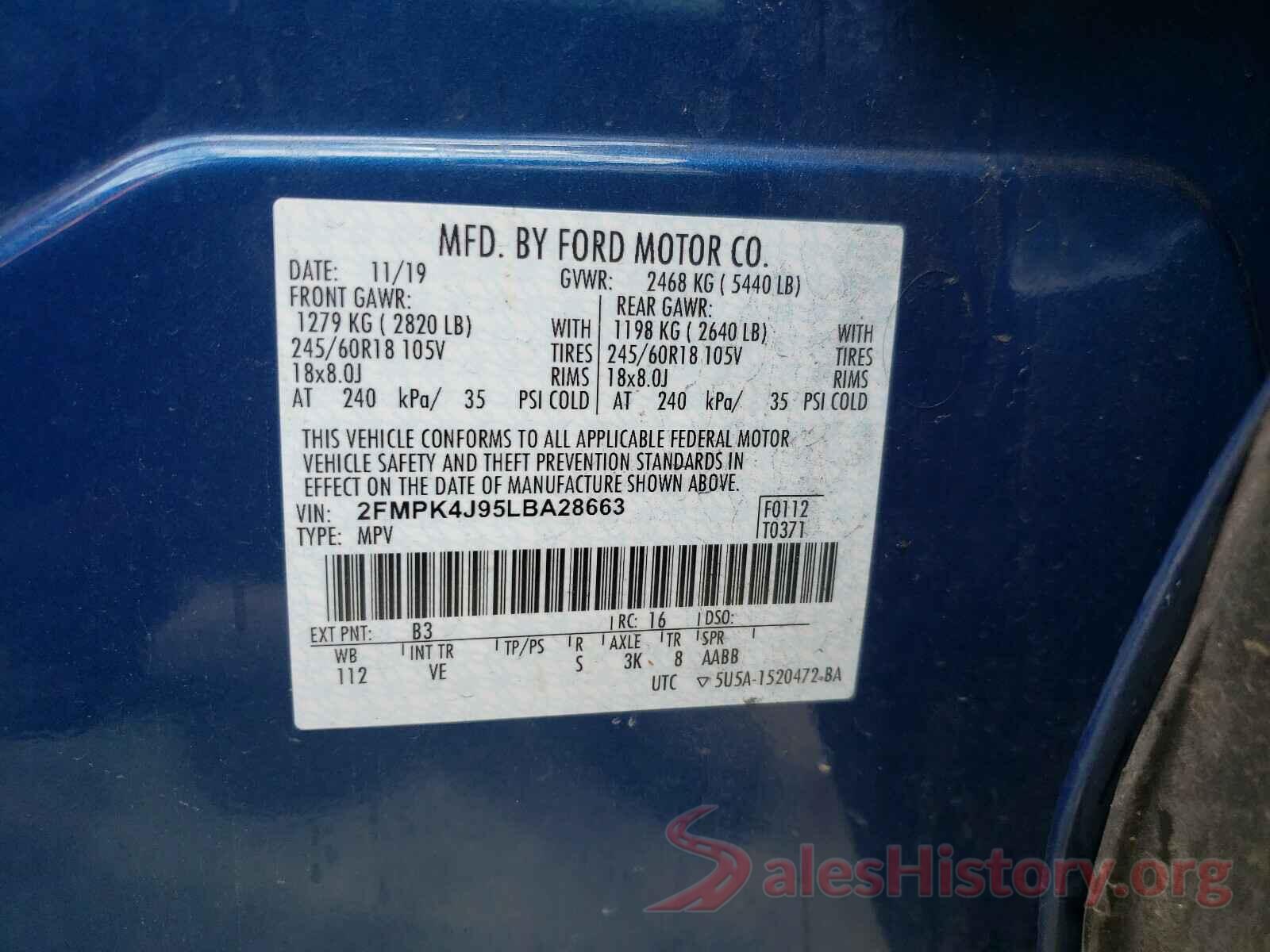 2FMPK4J95LBA28663 2020 FORD EDGE