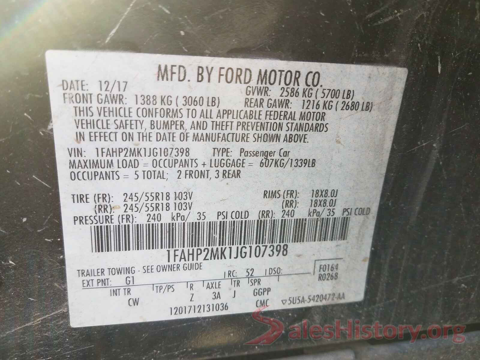 1FAHP2MK1JG107398 2018 FORD TAURUS