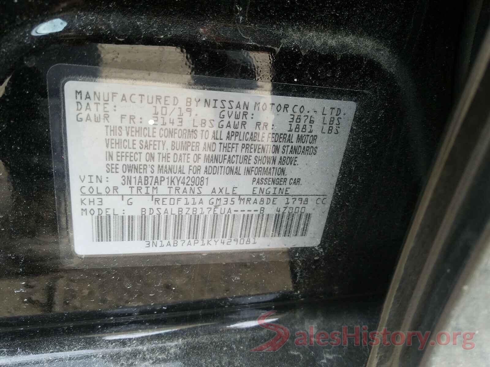 3N1AB7AP1KY429081 2019 NISSAN SENTRA