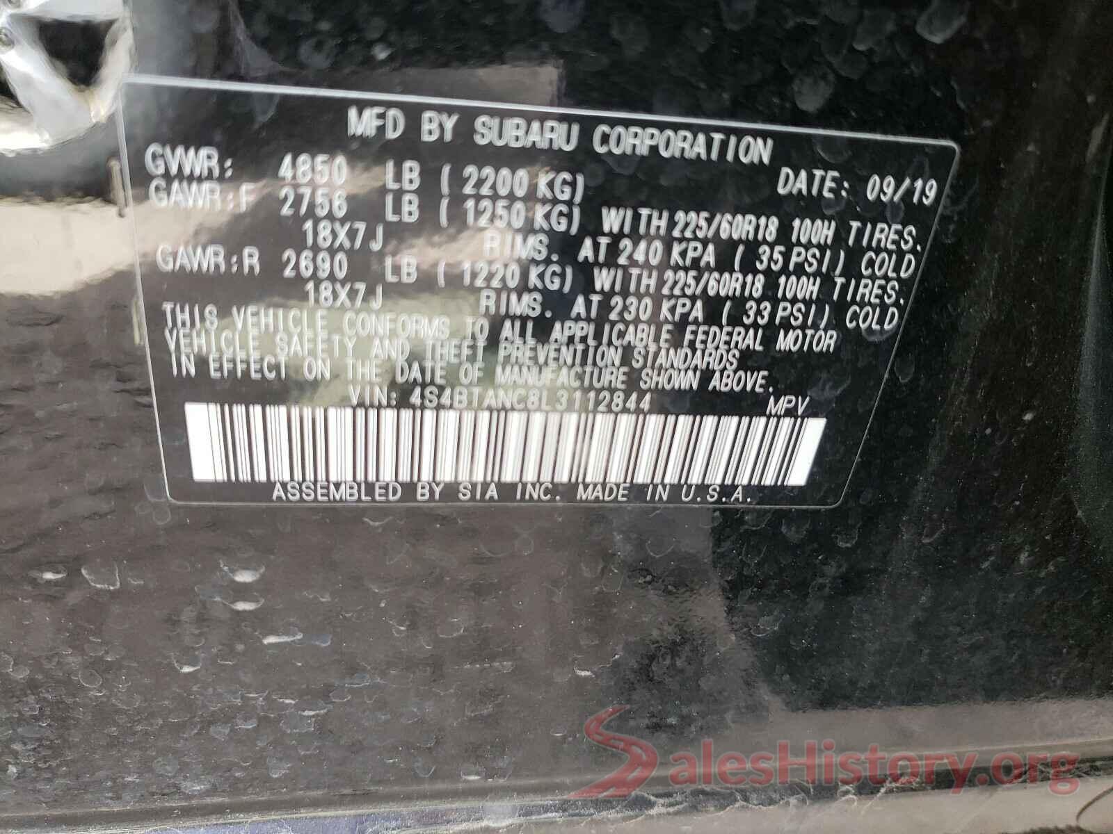 4S4BTANC8L3112844 2020 SUBARU OUTBACK