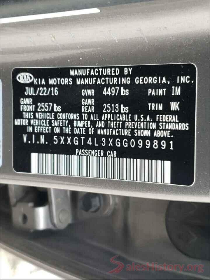 5XXGT4L3XGG099891 2016 KIA OPTIMA