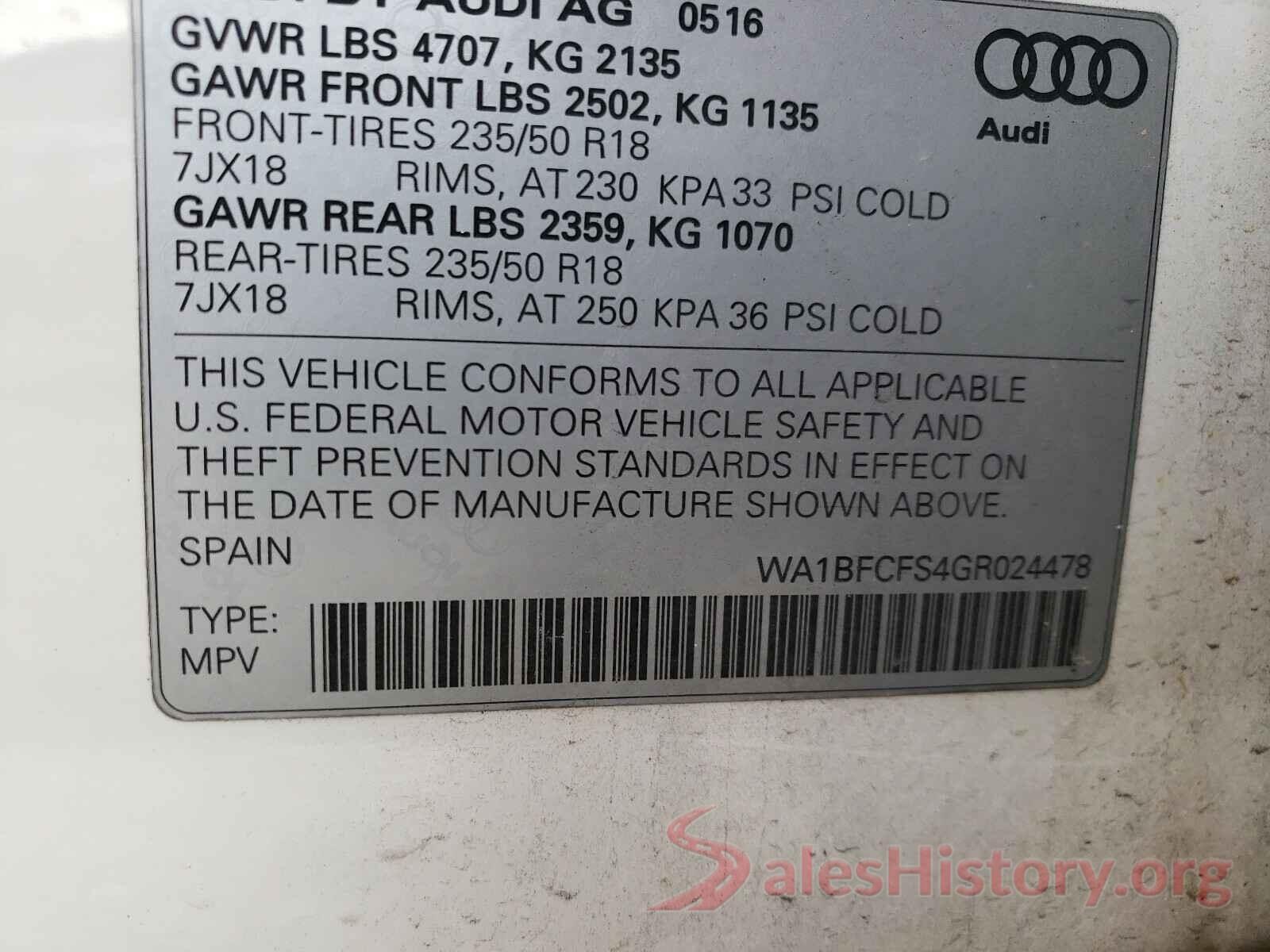 WA1BFCFS4GR024478 2016 AUDI Q3