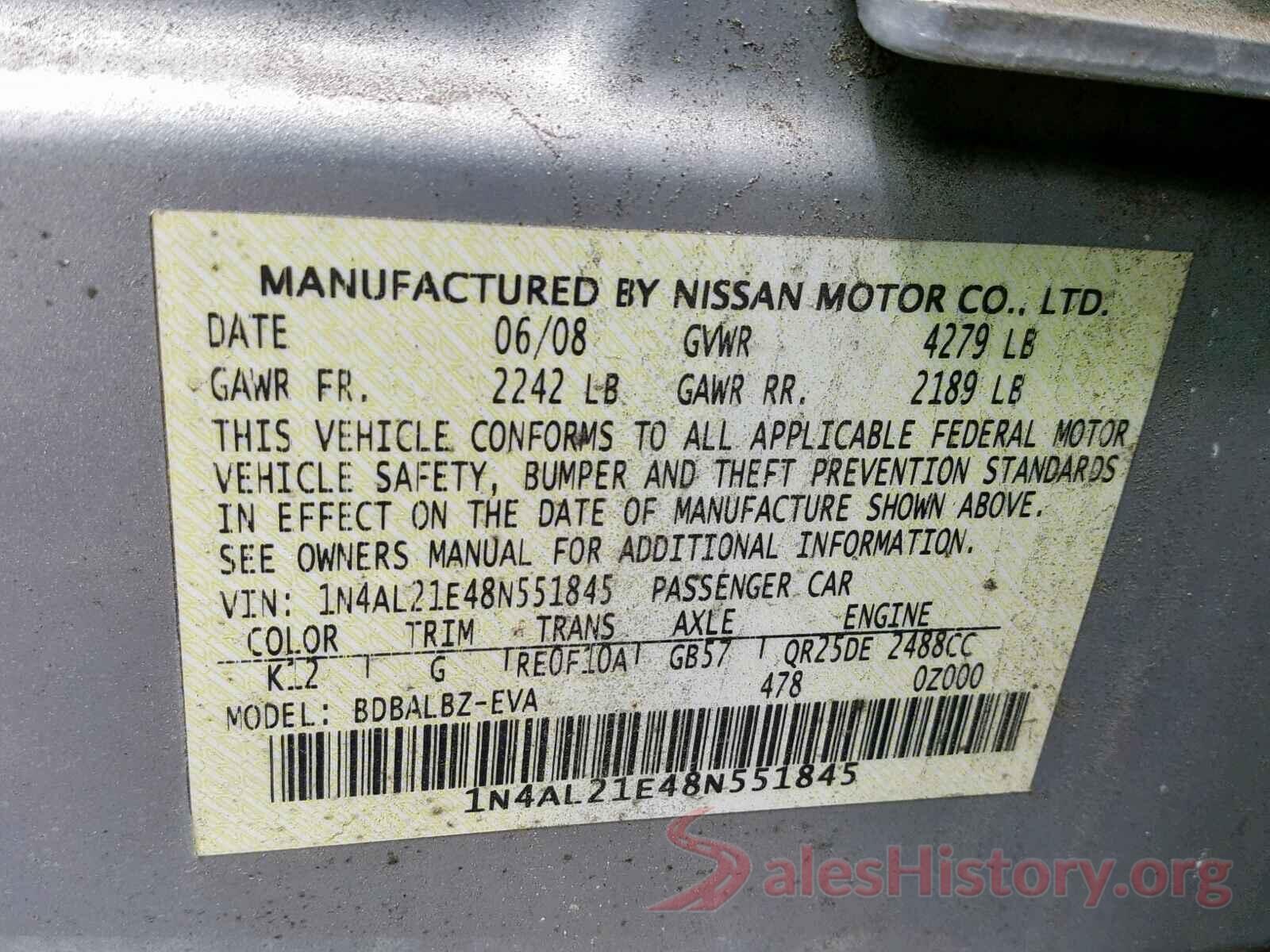 1N4AL21E48N551845 2008 NISSAN ALTIMA