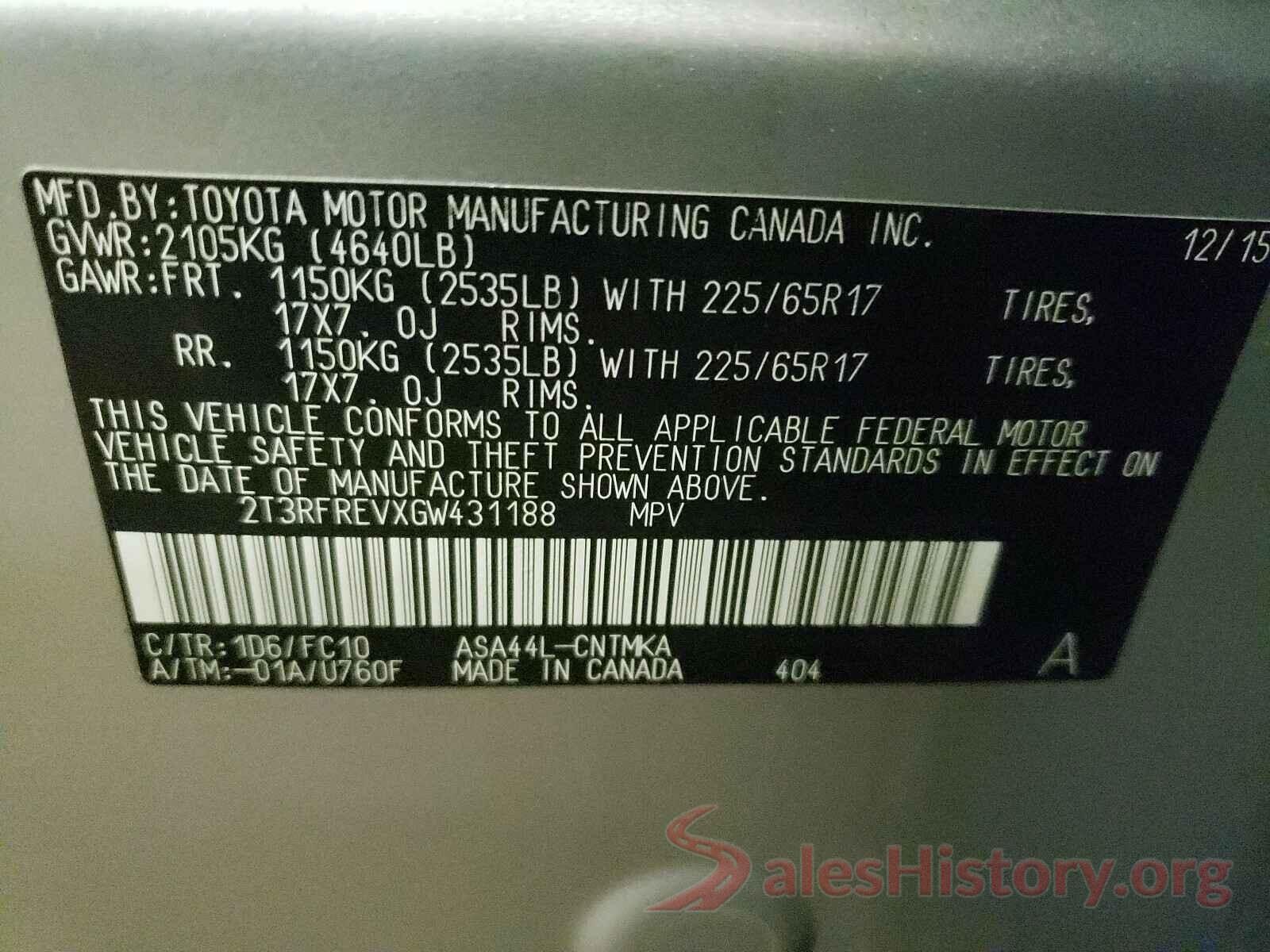 2T3RFREVXGW431188 2016 TOYOTA RAV4