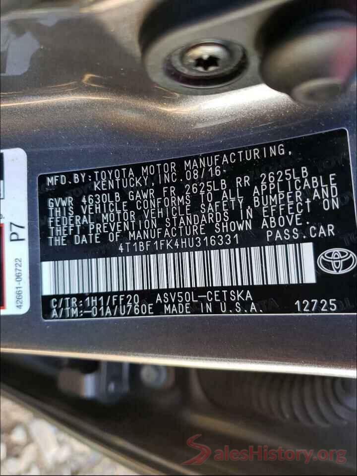 4T1BF1FK4HU316331 2017 TOYOTA CAMRY