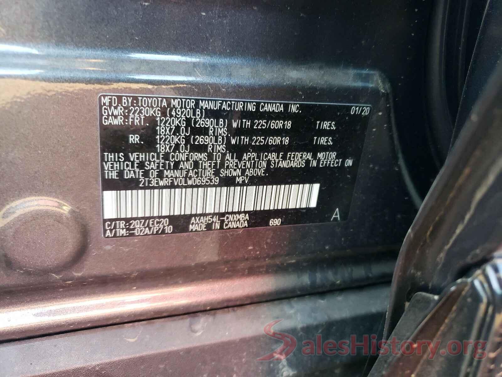 2T3EWRFV0LW069539 2020 TOYOTA RAV4