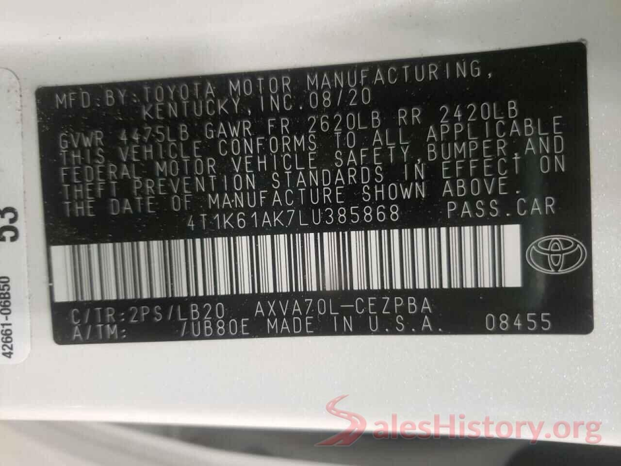 4T1K61AK7LU385868 2020 TOYOTA CAMRY