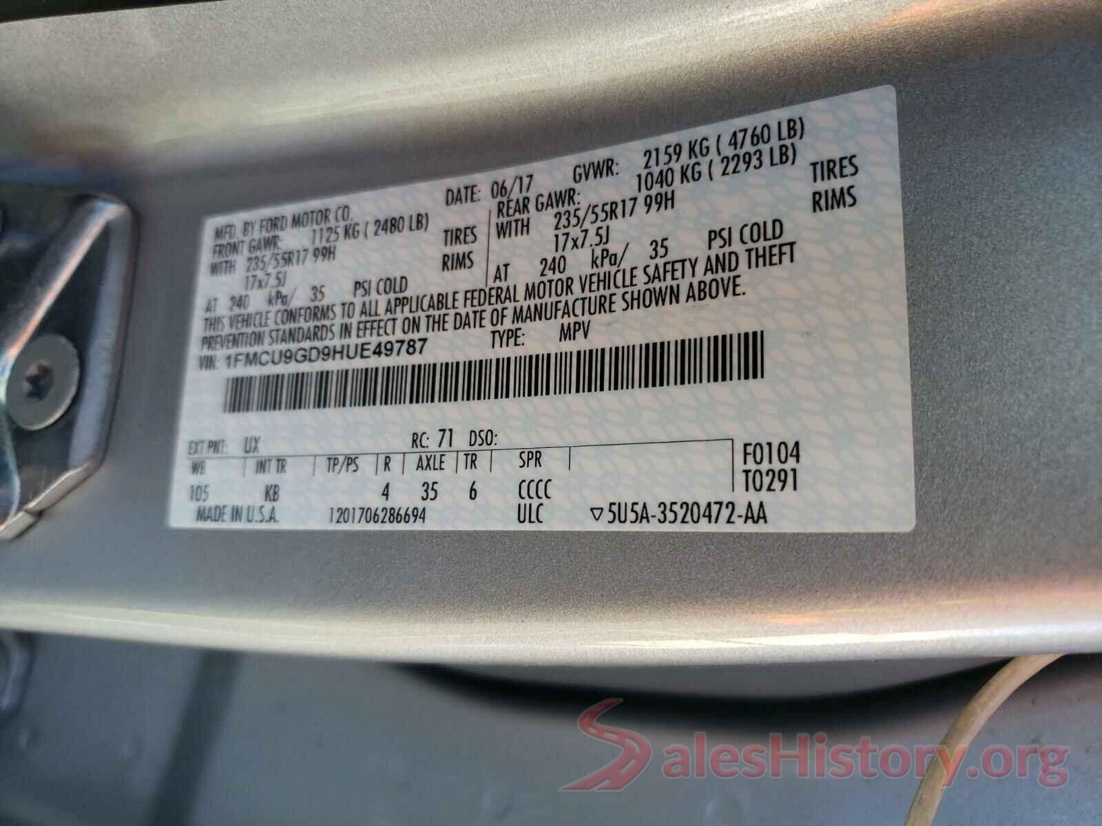 1FMCU9GD9HUE49787 2017 FORD ESCAPE