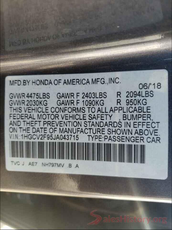 1HGCV2F95JA043715 2018 HONDA ACCORD