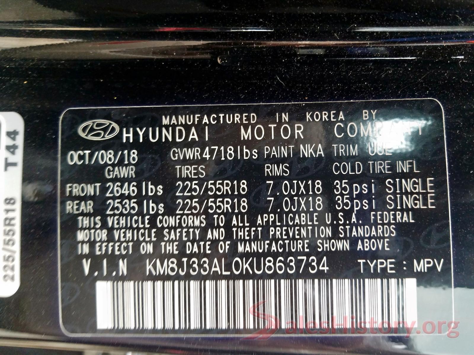 KM8J33AL0KU863734 2019 HYUNDAI TUCSON