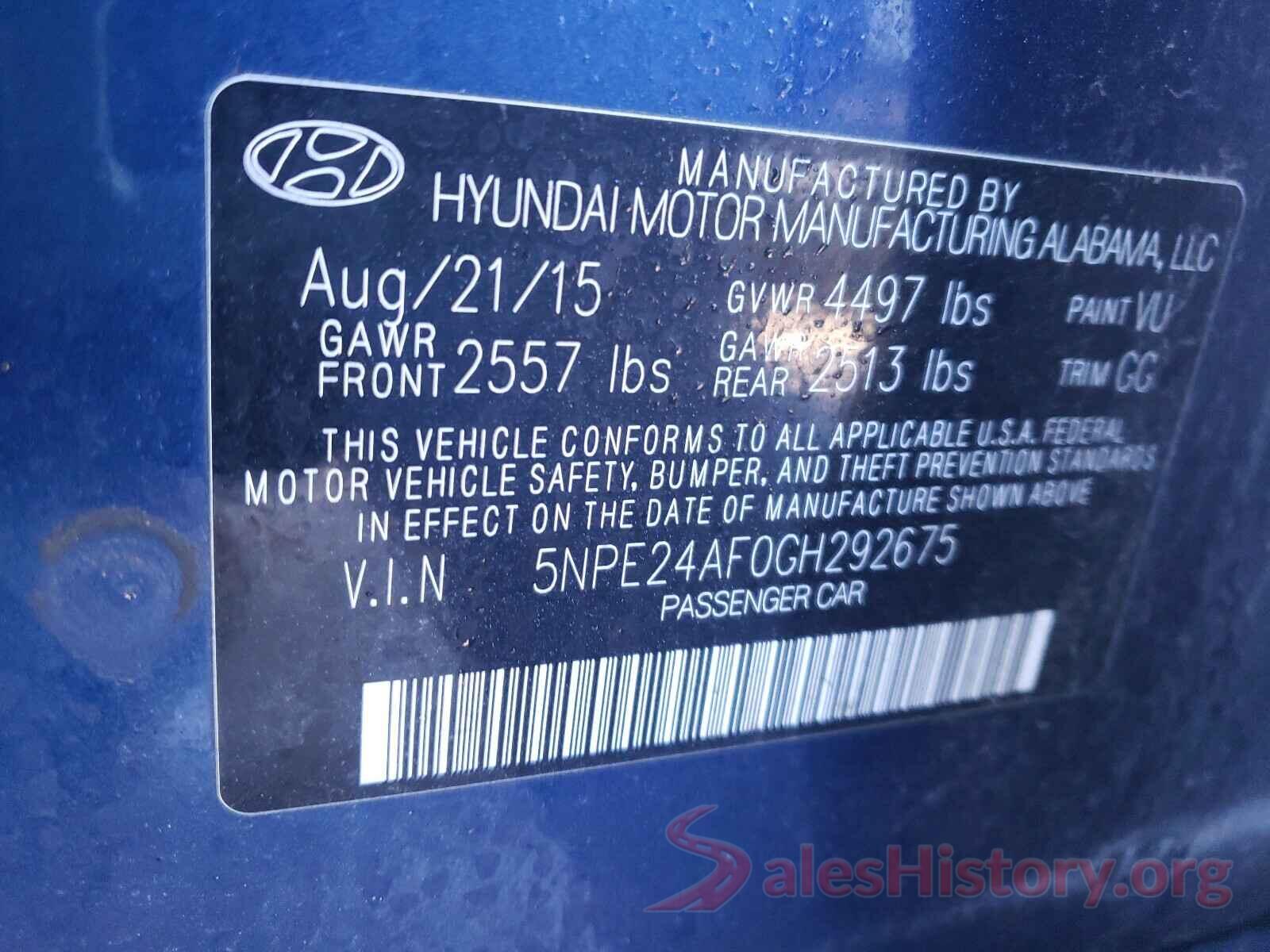 5NPE24AF0GH292675 2016 HYUNDAI SONATA