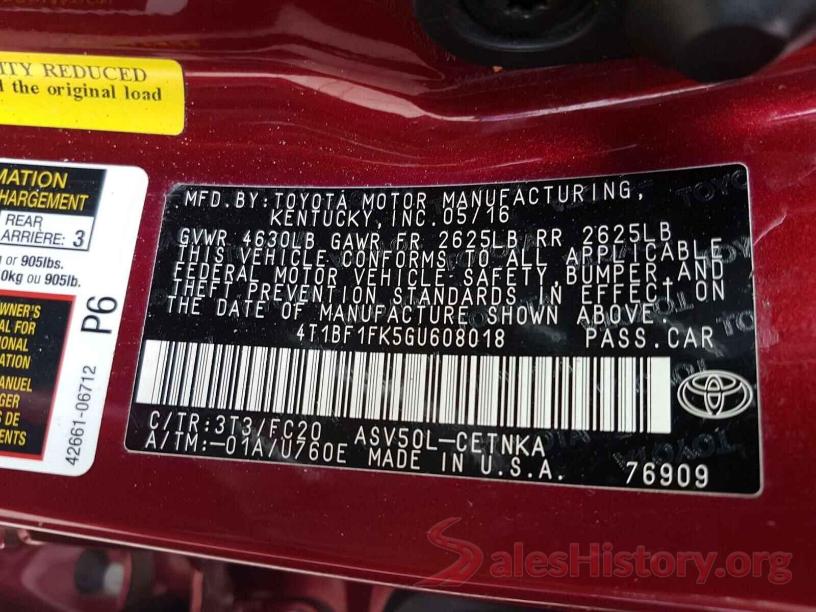 4T1BF1FK5GU608018 2016 TOYOTA CAMRY