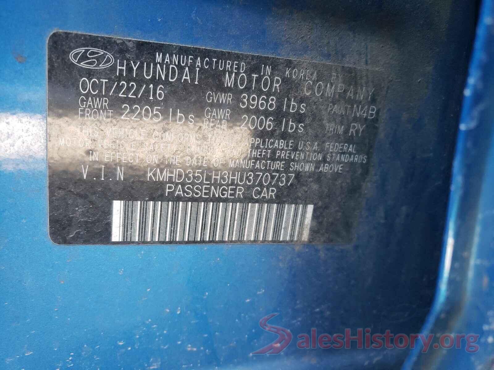 KMHD35LH3HU370737 2017 HYUNDAI ELANTRA