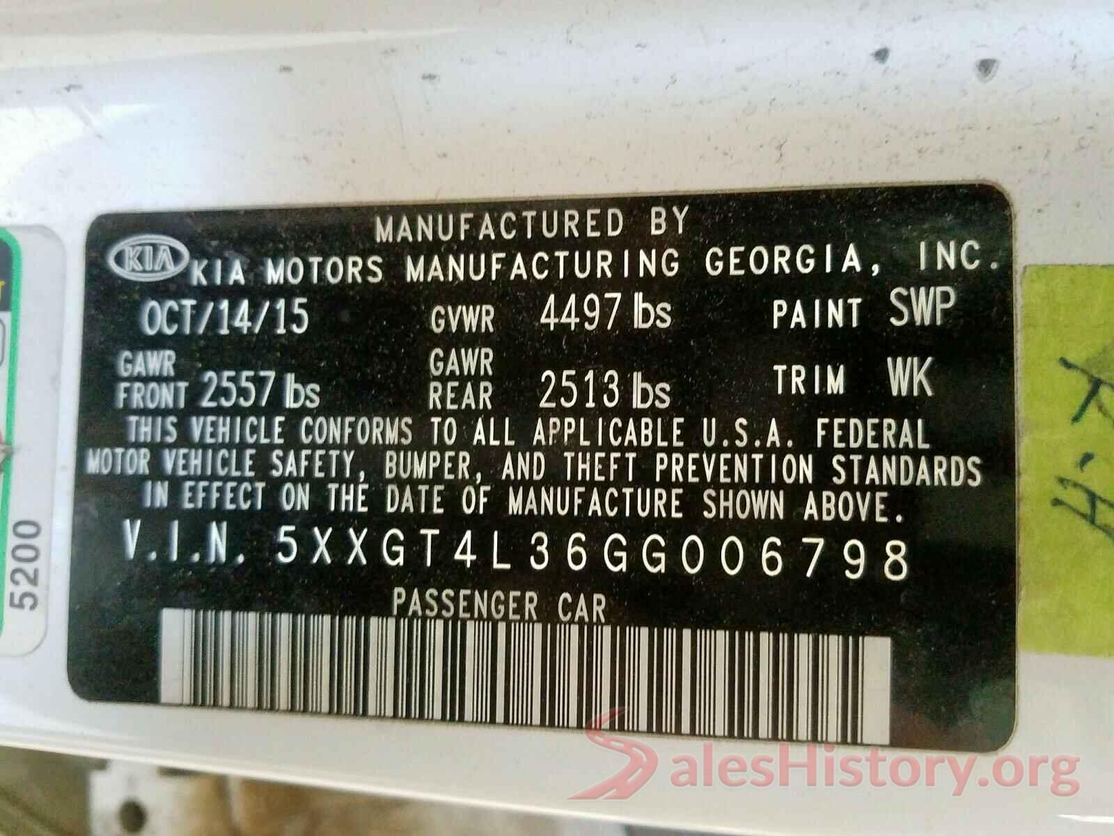 5XXGT4L36GG006798 2016 KIA OPTIMA