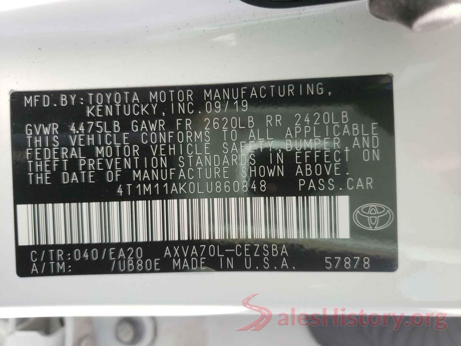 4T1M11AK0LU860848 2020 TOYOTA CAMRY