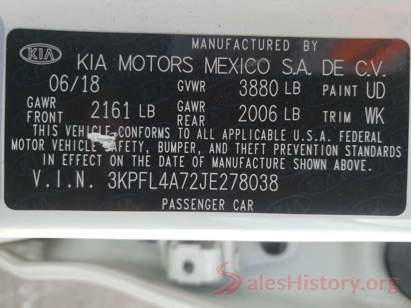 3KPFL4A72JE278038 2018 KIA FORTE