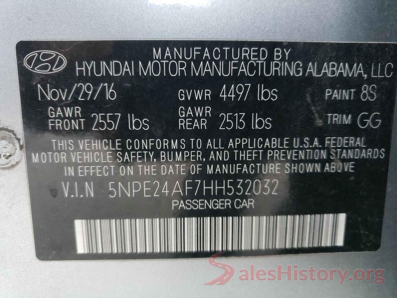 5NPE24AF7HH532032 2017 HYUNDAI SONATA