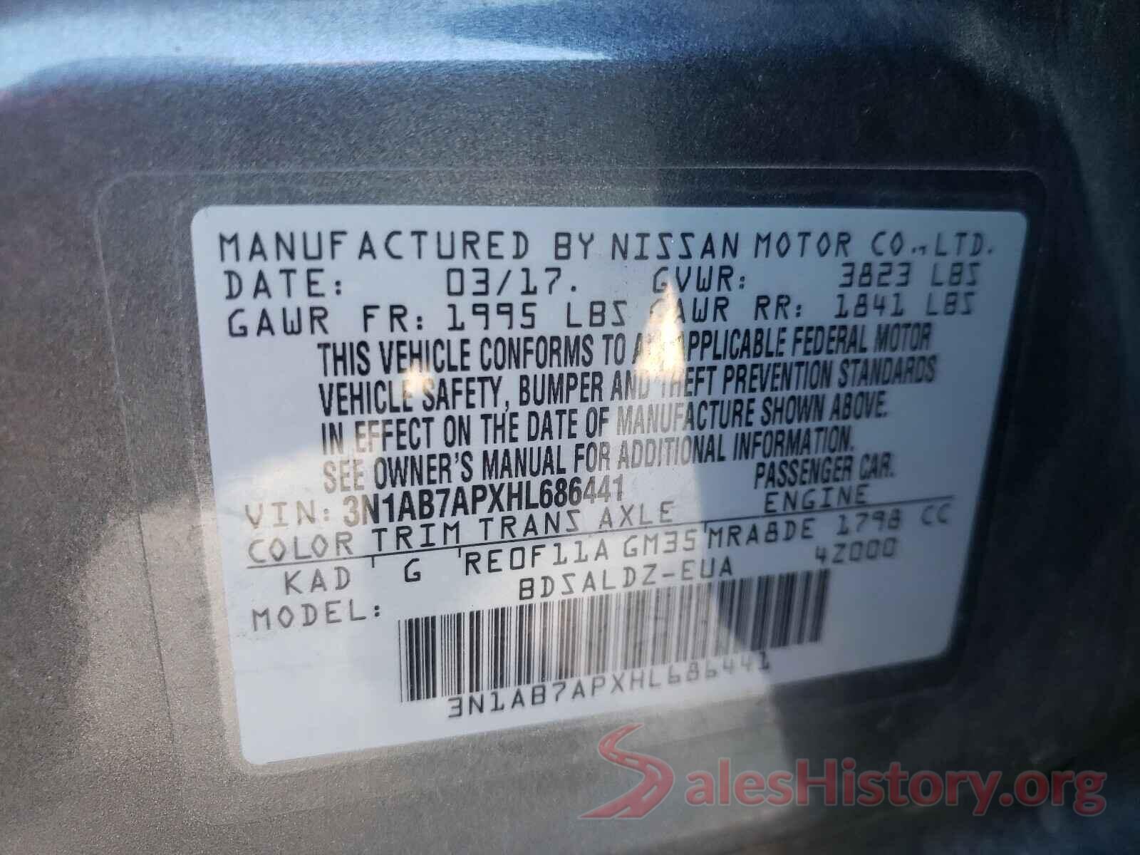 3N1AB7APXHL686441 2017 NISSAN SENTRA