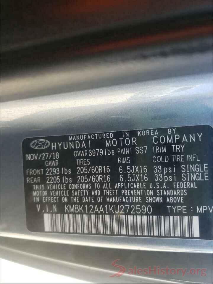 KM8K12AA1KU272590 2019 HYUNDAI KONA