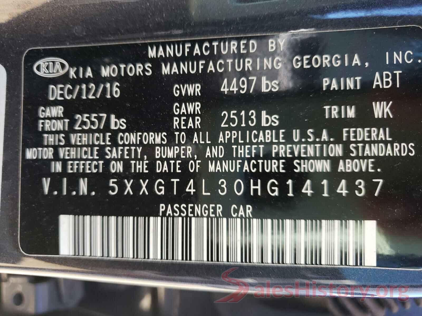 5XXGT4L30HG141437 2017 KIA OPTIMA