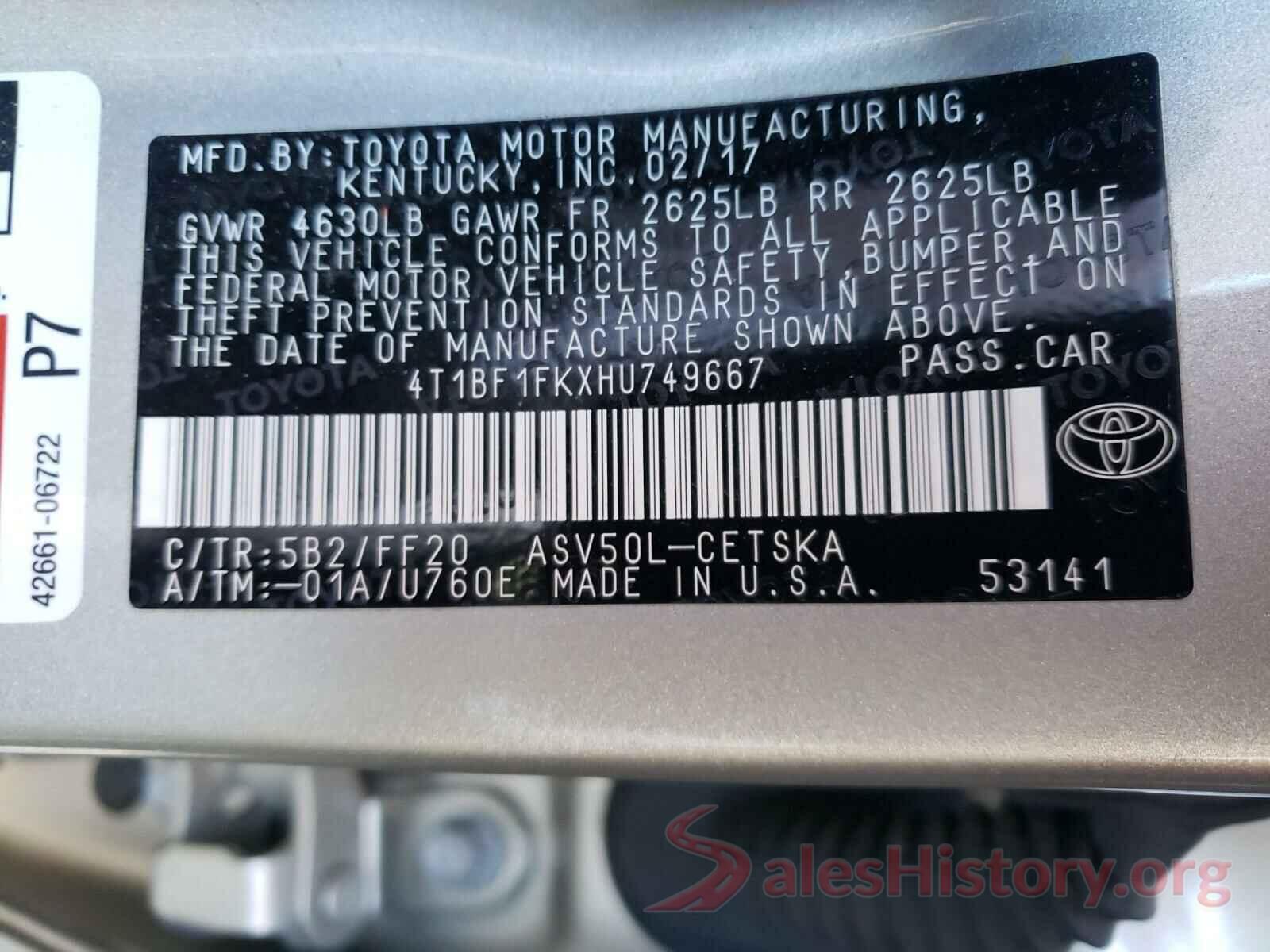 4T1BF1FKXHU749667 2017 TOYOTA CAMRY