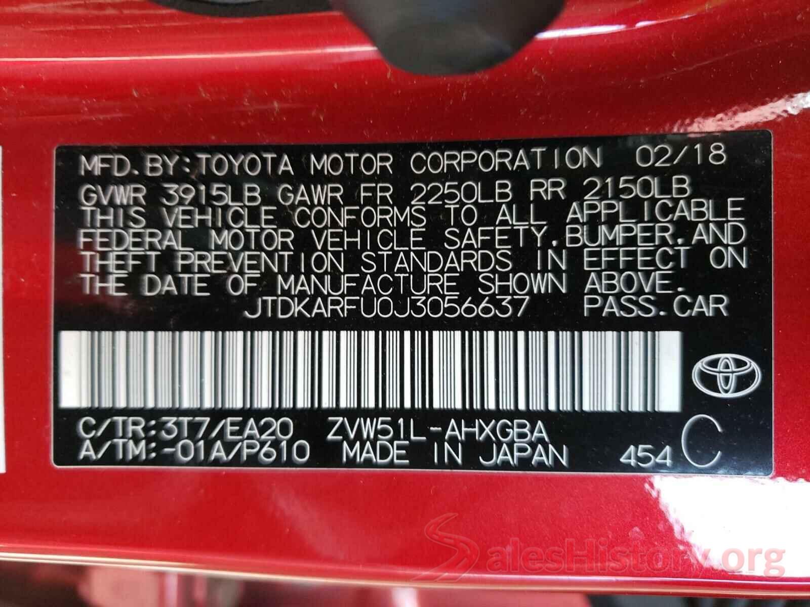 JTDKARFU0J3056637 2018 TOYOTA PRIUS