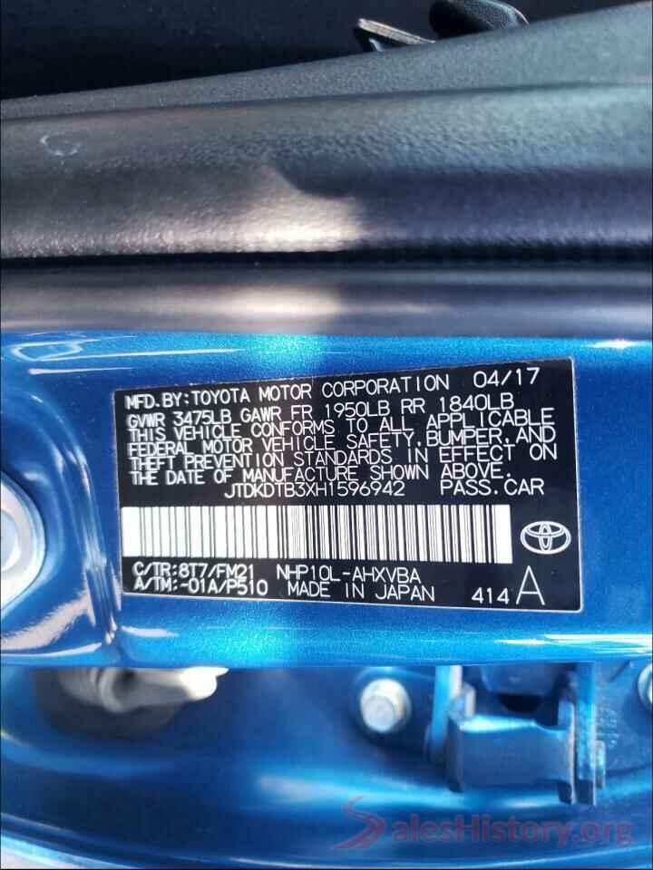 JTDKDTB3XH1596942 2017 TOYOTA PRIUS