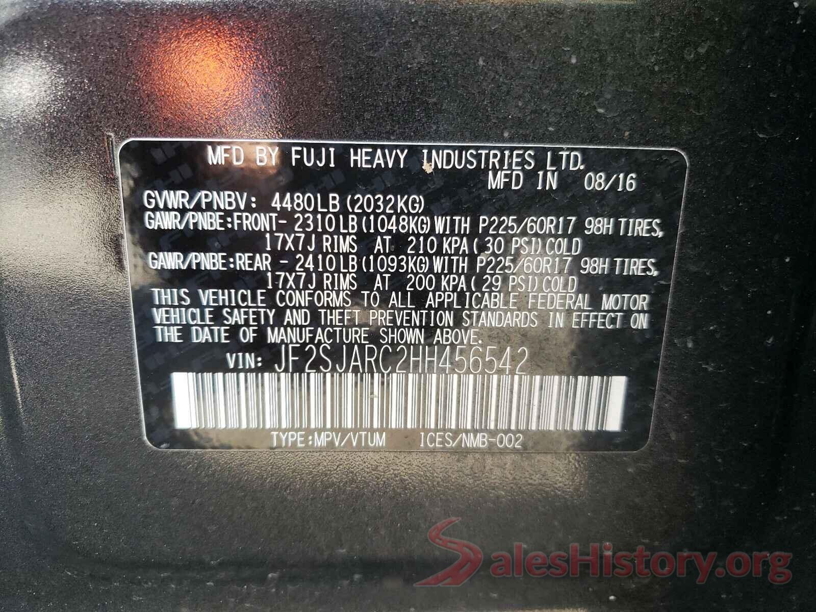 JF2SJARC2HH456542 2017 SUBARU FORESTER