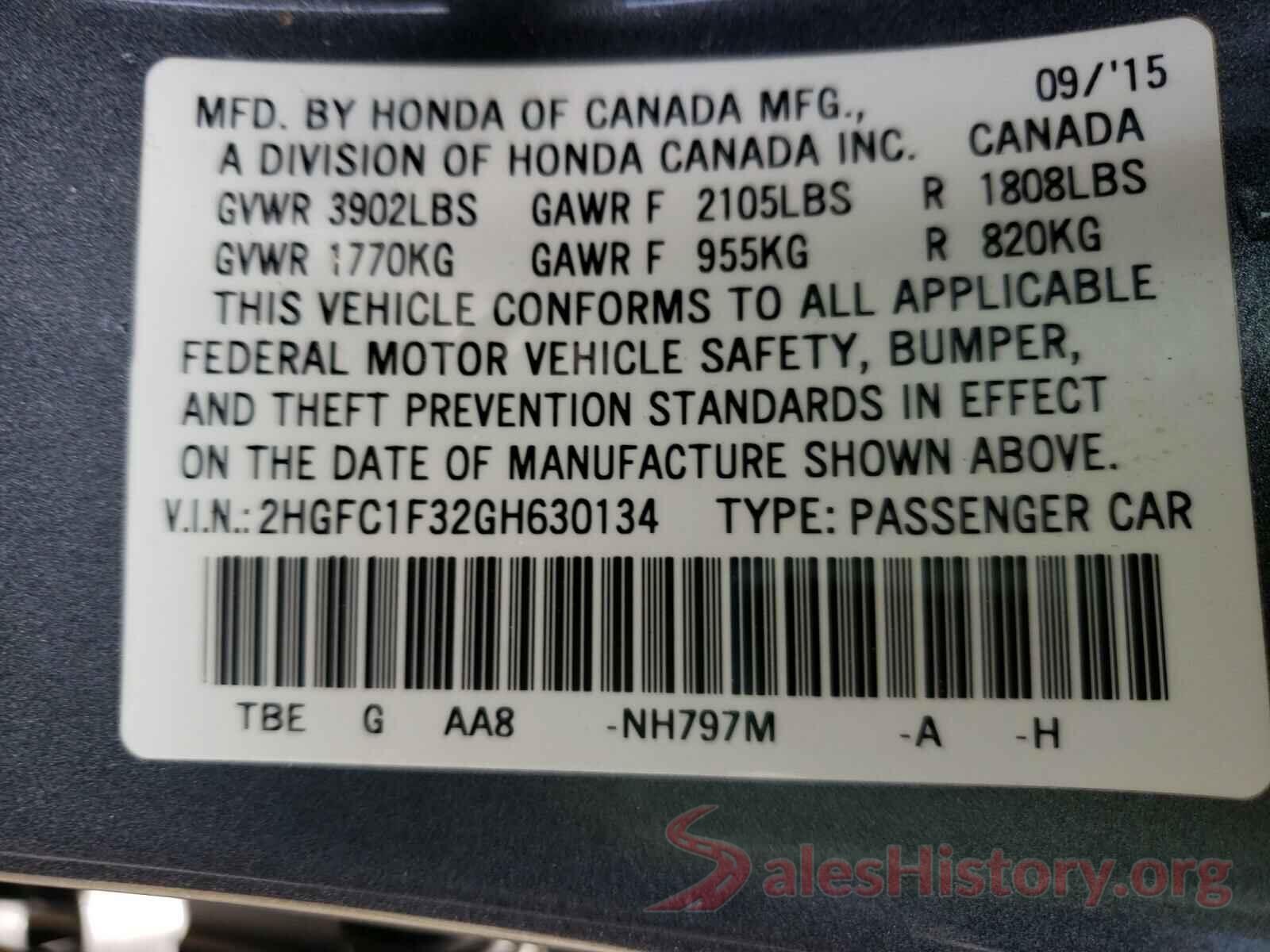 2HGFC1F32GH630134 2016 HONDA CIVIC