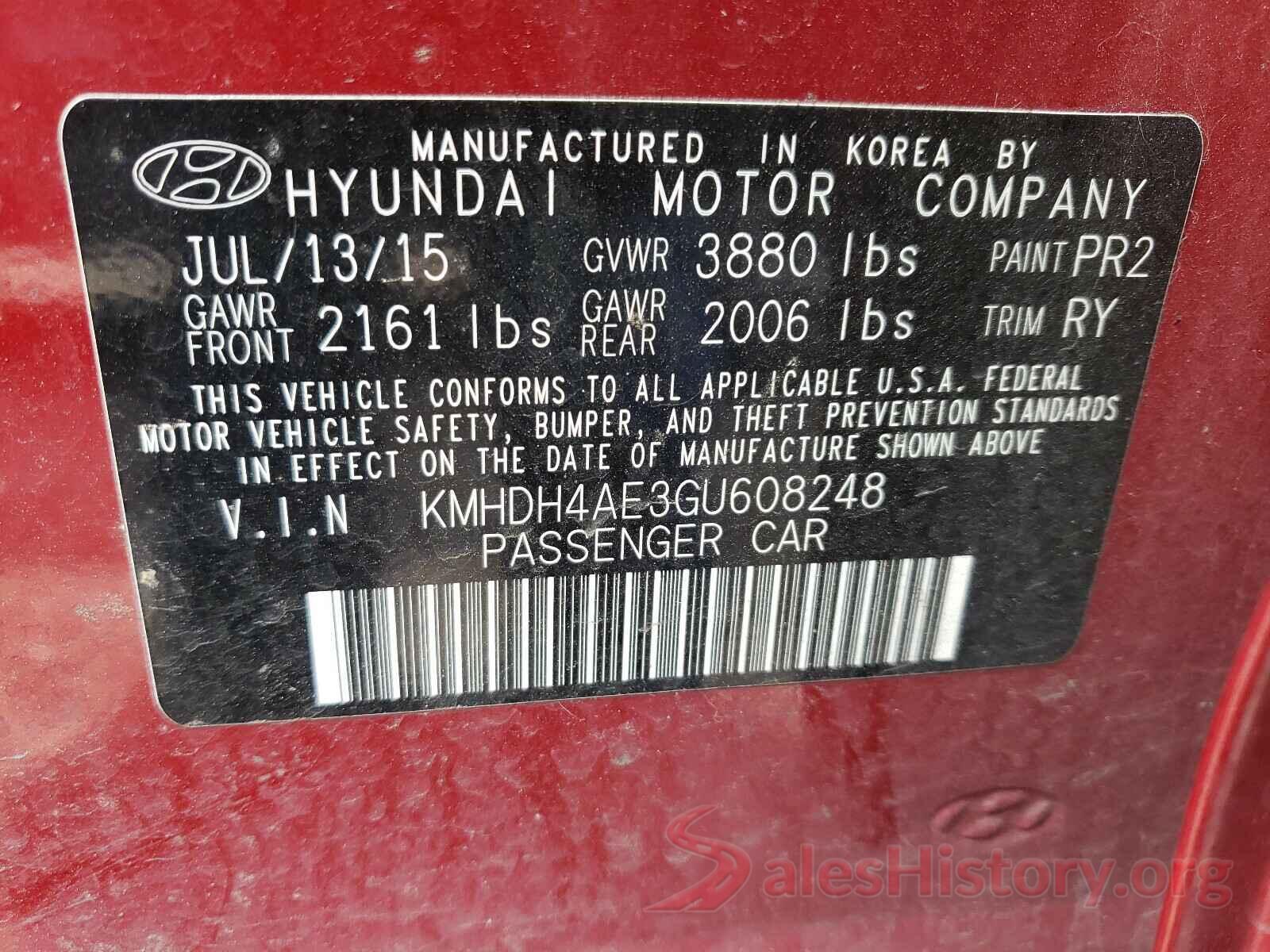 KMHDH4AE3GU608248 2016 HYUNDAI ELANTRA