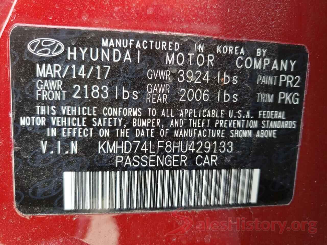 KMHD74LF8HU429133 2017 HYUNDAI ELANTRA