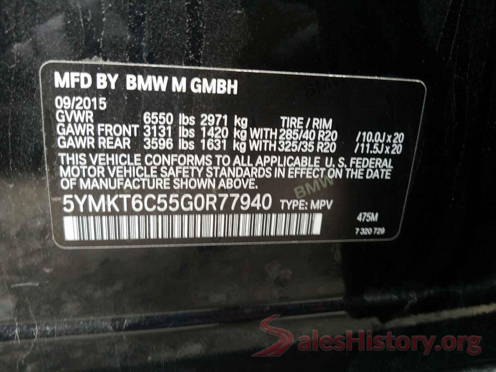 5YMKT6C55G0R77940 2016 BMW X5