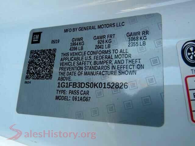 2019 CHEVROLET CAMARO VIN 1G1FB3DS0K0152826, odometer mileage