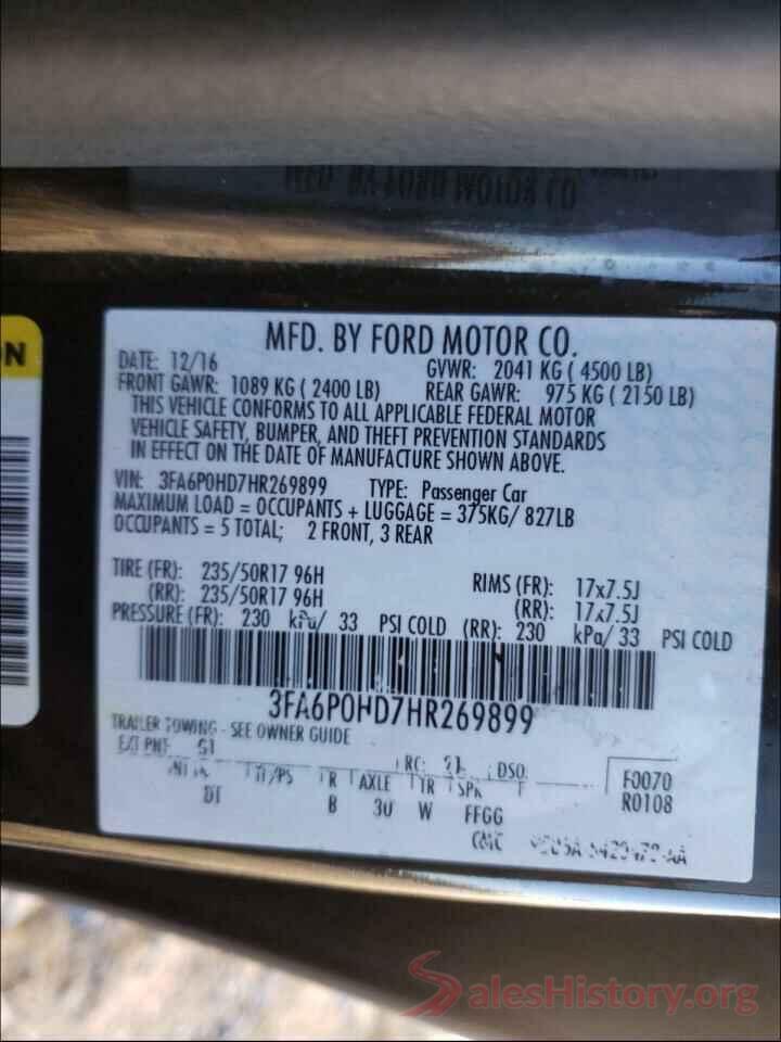 3FA6P0HD7HR269899 2017 FORD FUSION