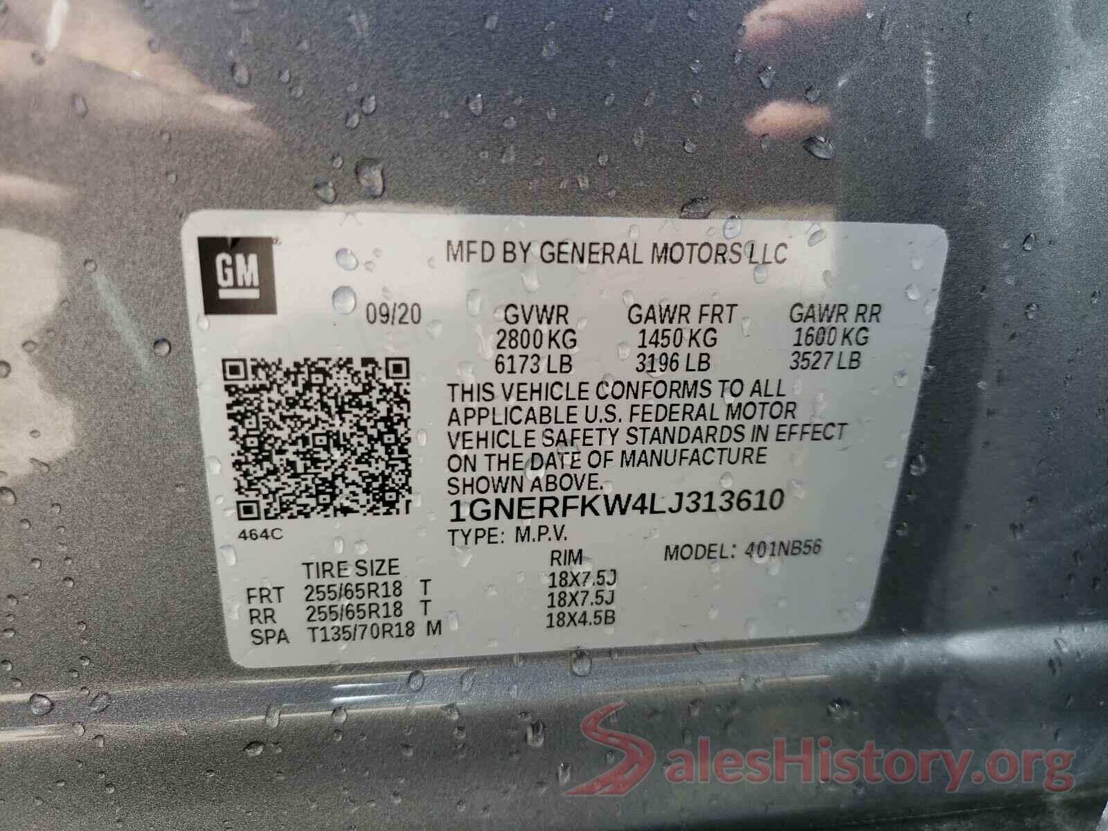 1GNERFKW4LJ313610 2020 CHEVROLET TRAVERSE