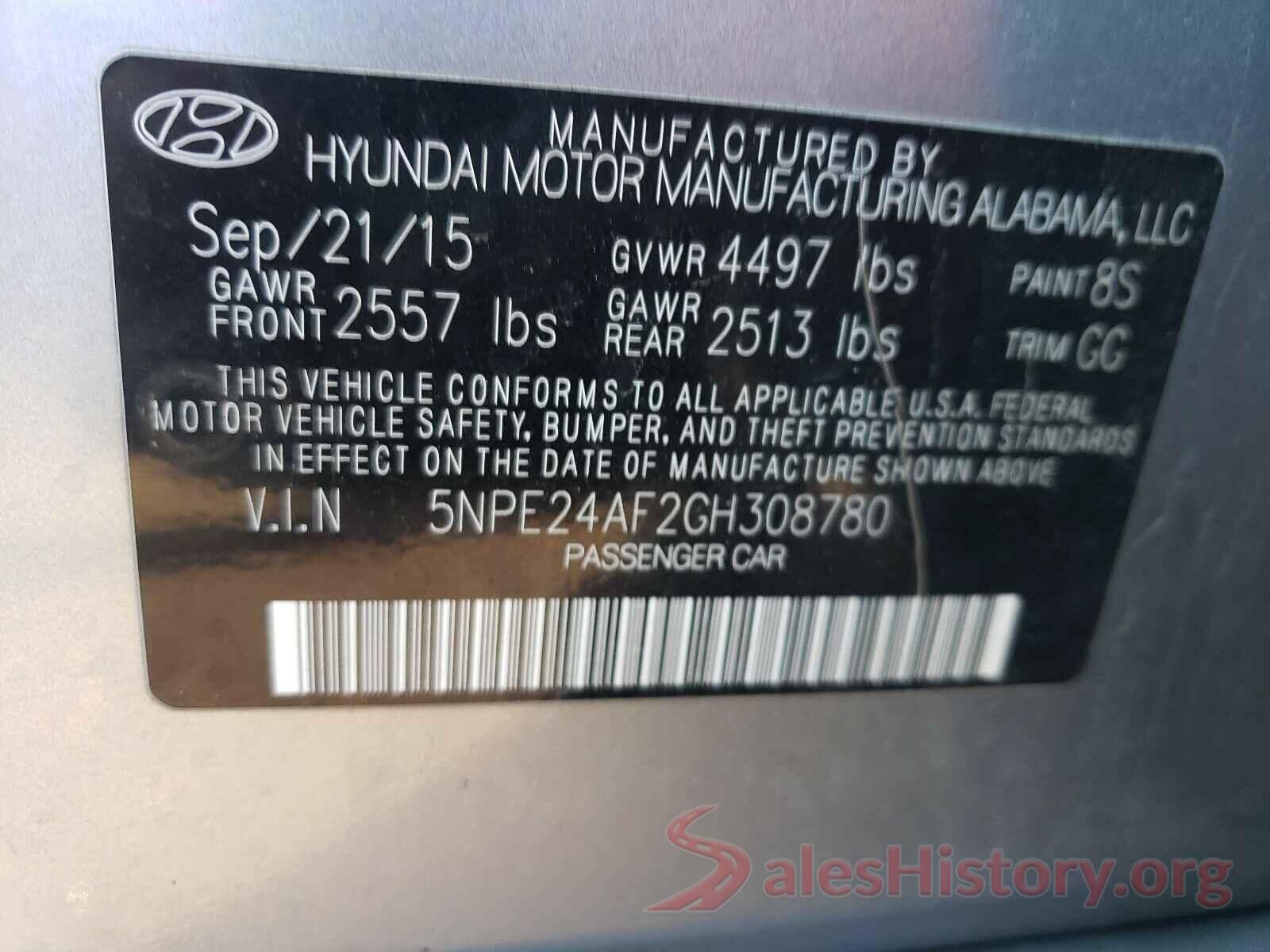 5NPE24AF2GH308780 2016 HYUNDAI SONATA