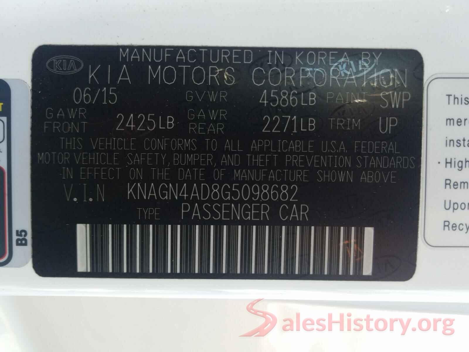 KNAGN4AD8G5098682 2016 KIA OPTIMA