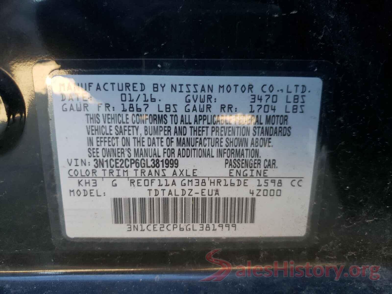 3N1CE2CP6GL381999 2016 NISSAN VERSA