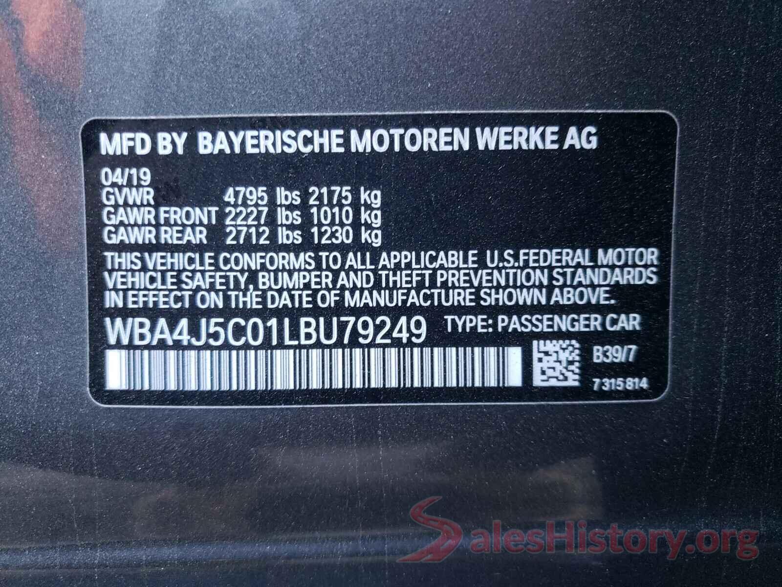 WBA4J5C01LBU79249 2020 BMW 4 SERIES