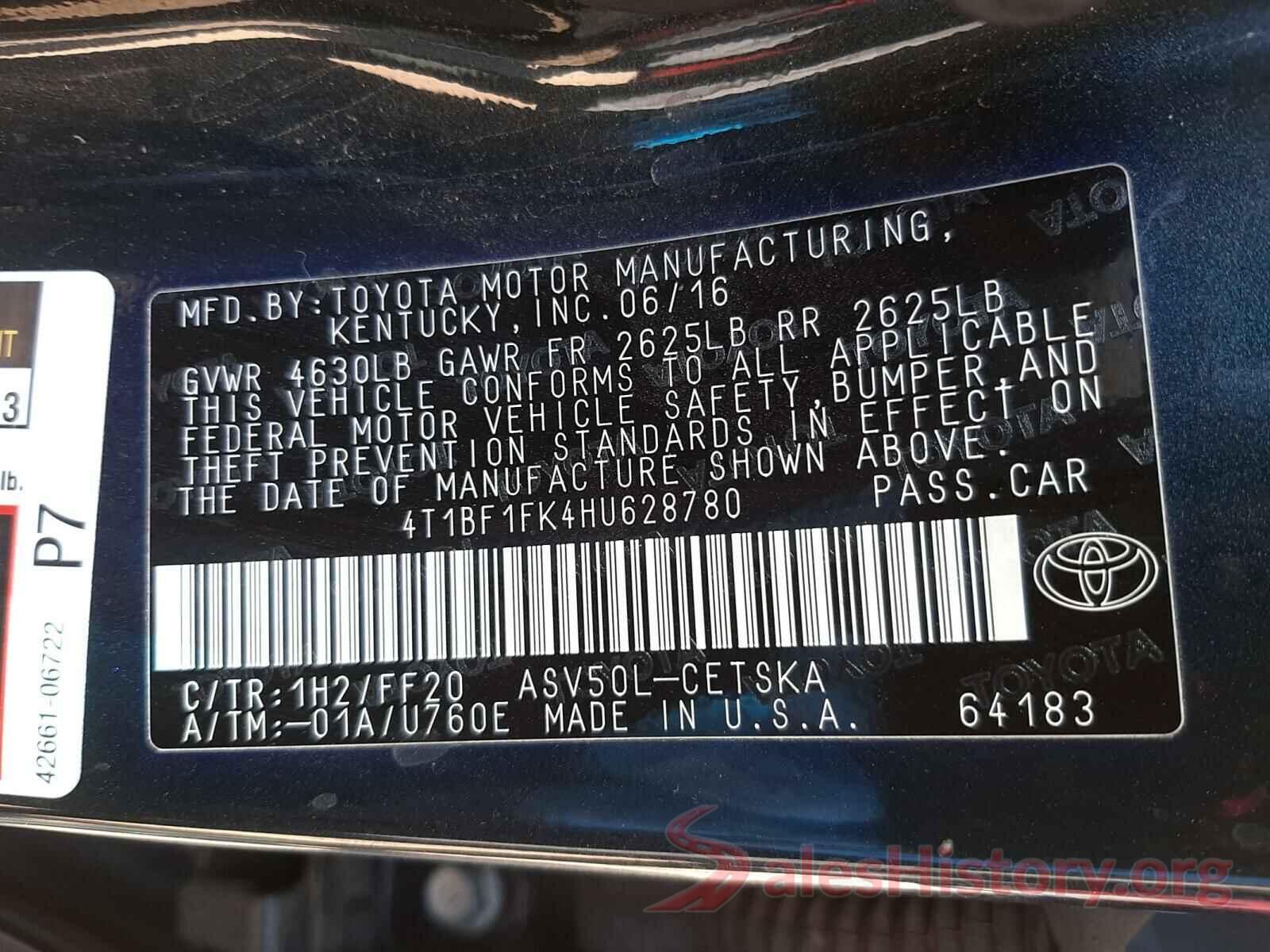 4T1BF1FK4HU628780 2017 TOYOTA CAMRY