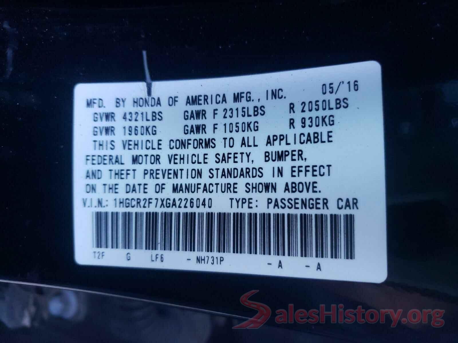 1HGCR2F7XGA226040 2016 HONDA ACCORD