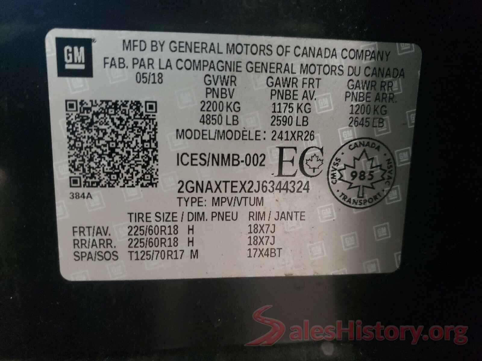 2GNAXTEX2J6344324 2018 CHEVROLET EQUINOX